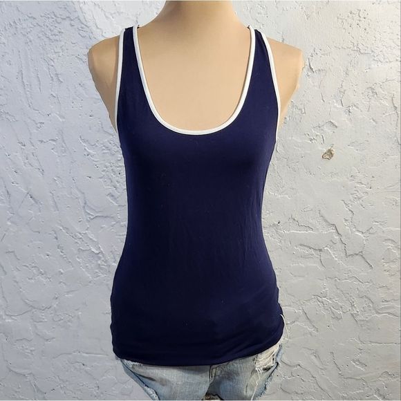 4x$25 Banana Republic blue white contrast stretchy minimalistic tank XS - Picture 2 of 9